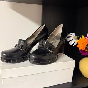 Costume National Black Platform Loafer Pumps w/studded detail size 39 1/2
